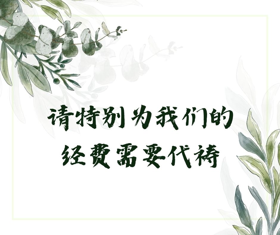 请特别为我们的经费需要代祷